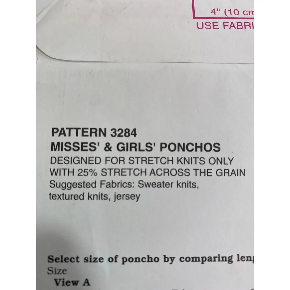 Kwik Sew 3284 Misses Girls Poncho Boho Retro S-M-L-XL Sewing Pattern Uncut FF